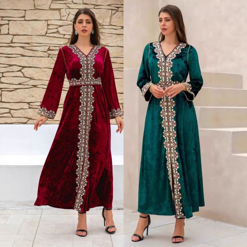 Women's Velvet V-Neck Elegant Maxi Dress - Image 1