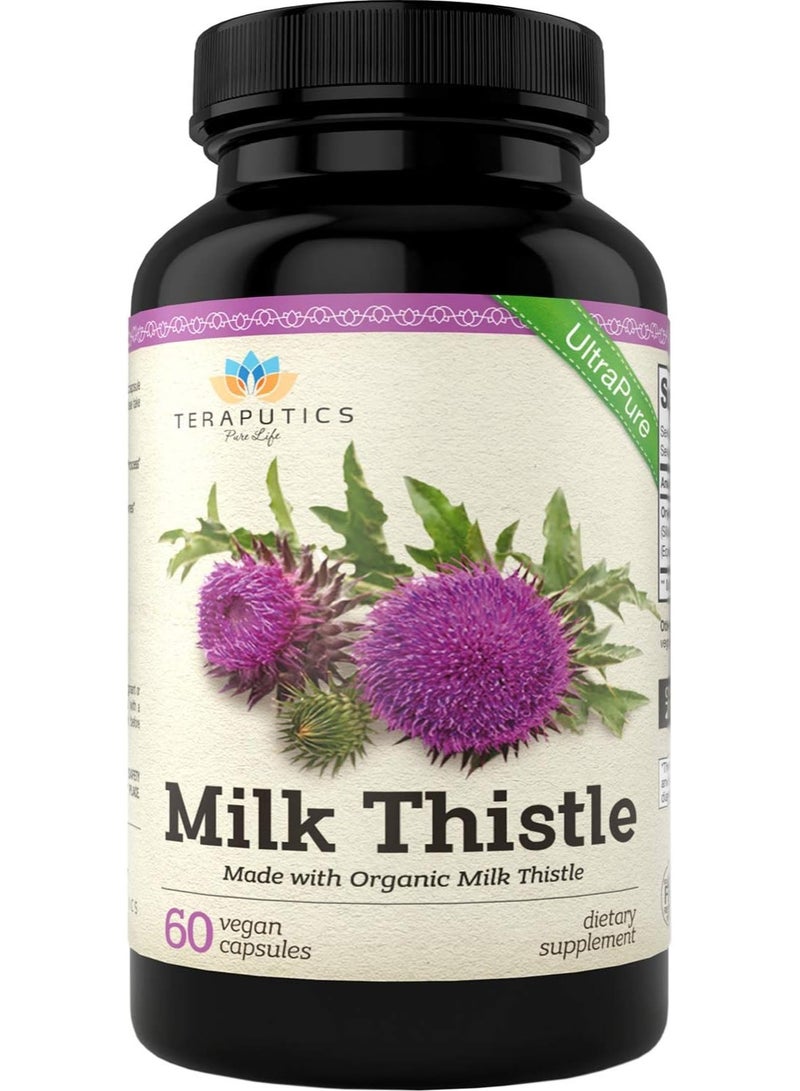 تيرابيتكس شوك الحليب العضوي لدعم وظائف الكبد وإزالة السموم وتطهير الجسم، 60 كبسولة نباتية - Image 1