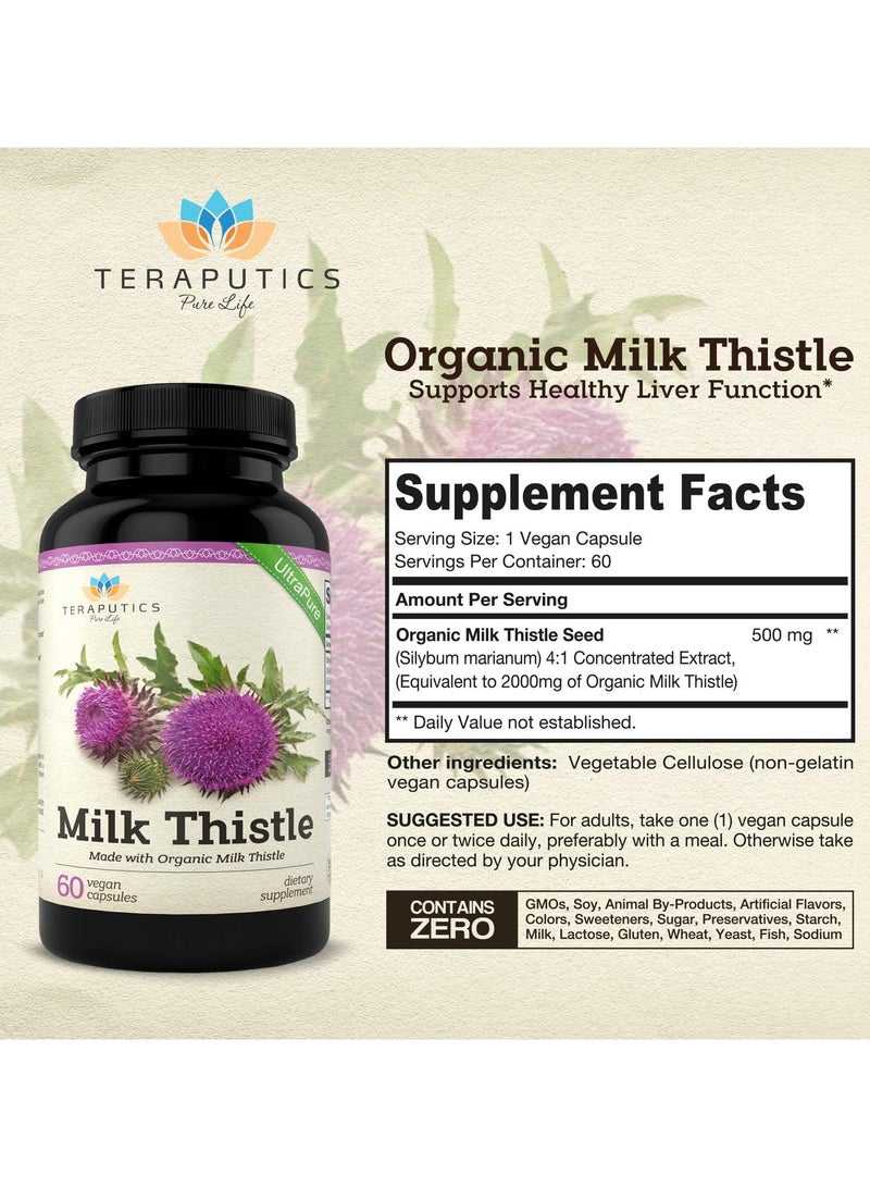 تيرابيتكس شوك الحليب العضوي لدعم وظائف الكبد وإزالة السموم وتطهير الجسم، 60 كبسولة نباتية - Image 2