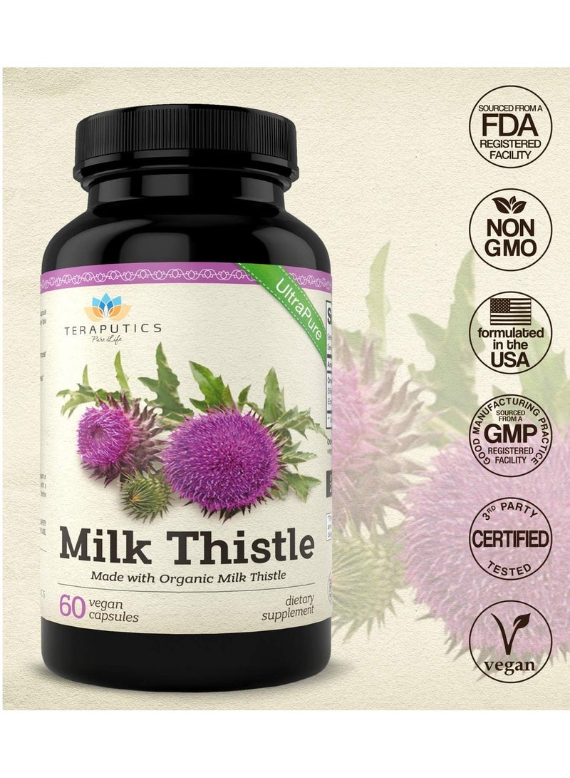 تيرابيتكس شوك الحليب العضوي لدعم وظائف الكبد وإزالة السموم وتطهير الجسم، 60 كبسولة نباتية - Image 3