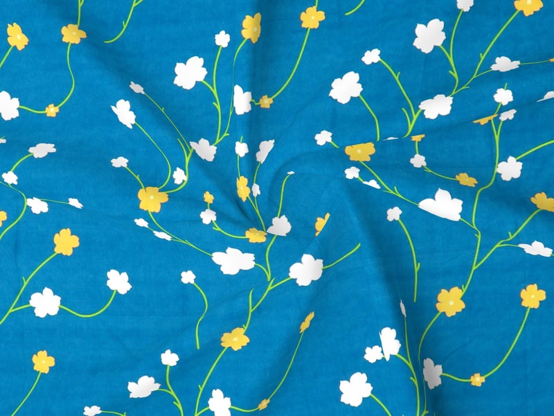 RD TREND Presents Luxurious Glace Cotton Super Soft 210 TC 360° Elastic Fitted Bedsheets Single Bed Size (72 x 48 x 8 Inch) with 1 Pillow Cover Size (28 x18), Color- Blue, Floral - Image 2