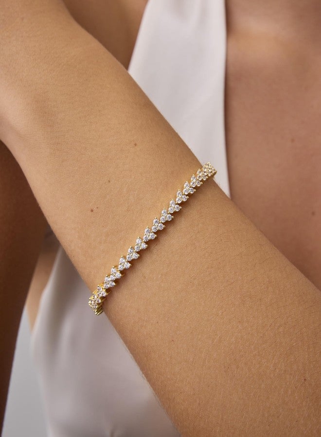PAVOI Rhodium Plated Simulated Diamonds Bezel Set Tennis Bracelets for Women - Cubic Zirconia Stones Trinity Statement Bride Gold Bracelet Stack -Size 6.5" - Image 2