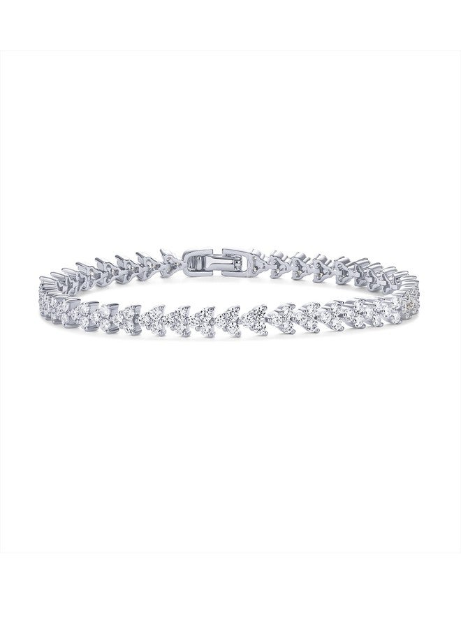 PAVOI Rhodium Plated Simulated Diamonds Bezel Set Tennis Bracelets for Women - Cubic Zirconia Stones Trinity Statement Bride Gold Bracelet Stack -Size 6.5" - Image 1
