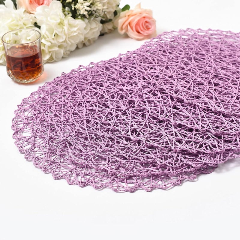 IcosaMro Purple Round Placemats Set of 12 for Dining Table 13 Inches Paper Woven Boho Small Decorative Circle Place Mat for Wedding Christmas Thanksgiving Day Holiday Dinner Lavender - Image 4