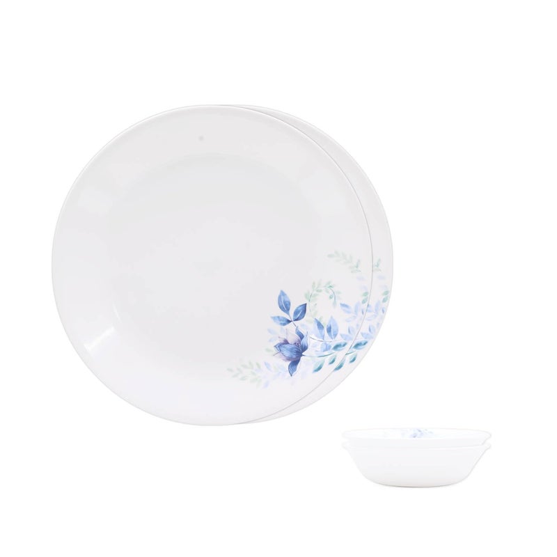 Corelle طقم كوريل الأزرق الزهري (VDB) - 4 قطع | لعائلة من 2 | مقاوم للكسر والرقائق | خفيف الوزن ومتين | آمن للاستخدام في الميكروويف وغسالة الصحون - Image 1