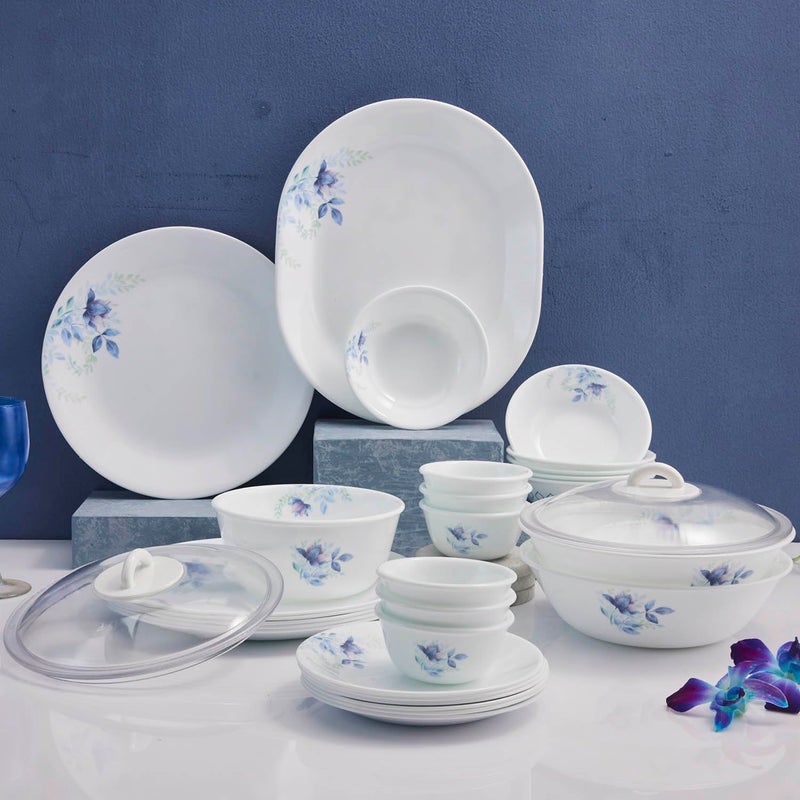 Corelle طقم كوريل الأزرق الزهري (VDB) - 4 قطع | لعائلة من 2 | مقاوم للكسر والرقائق | خفيف الوزن ومتين | آمن للاستخدام في الميكروويف وغسالة الصحون - Image 3