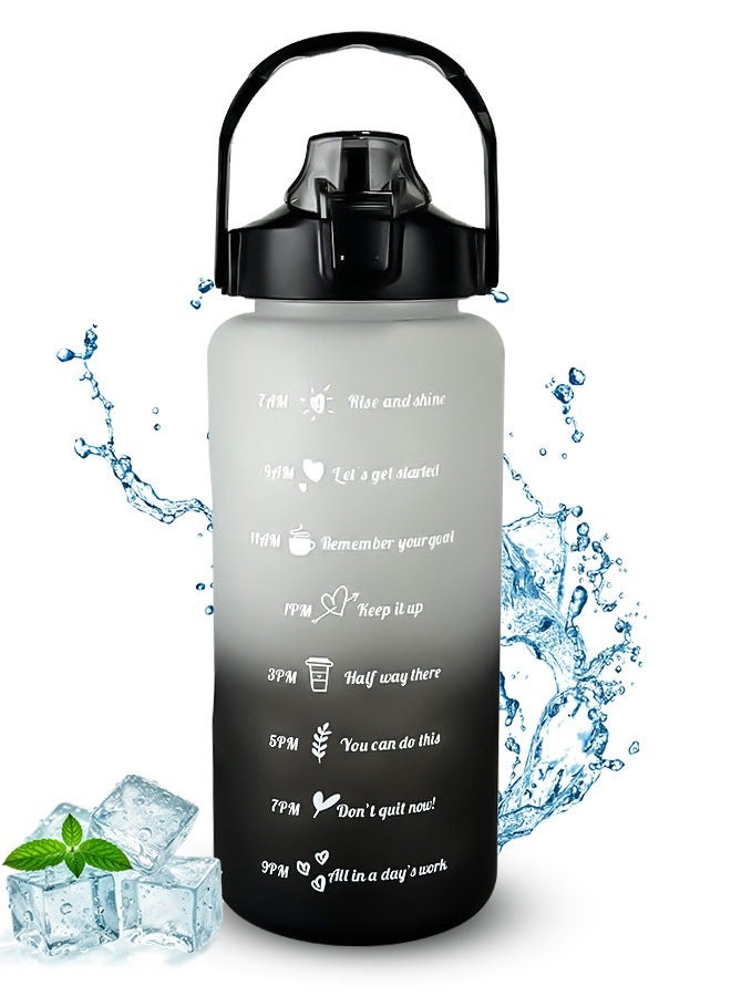Water Bottle 2l BPA Free Motivational Drinking Bottle with Straw Gym Jug with Time Marker Portable Leak Proof Canteen 2 Liter Women Men Water Jug for Running, Gym, Yoga, Outdoors and Camping