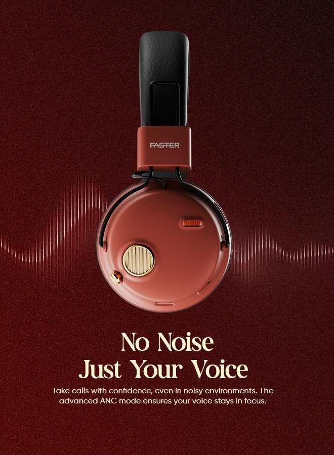 Faster S8 Rova Over Ear Headphones- Advanced ANC 5.3 Bluetooth Wireless Headphones 43H Playtime- 40mm Drivers Type-C Charging Hands Free Calls Deep Bass Lightweight Sports Gym Travel Work Home Office Cellphone PC - Black / Maroon - Image 2