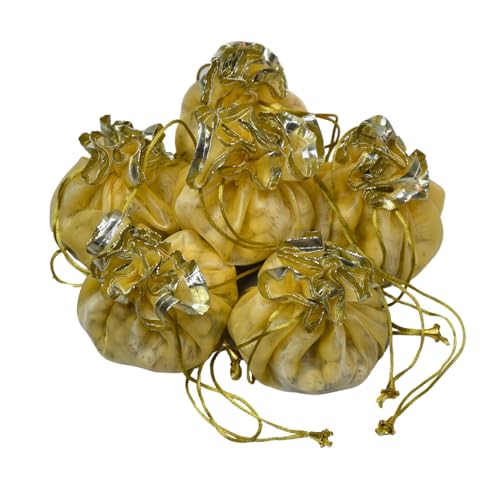 Lushure Medium Potli Pack of 10, 20, 50 Pack Organza Double Layer Drawstring Potli Bags for Return Gift | Gift Hamper | Gifting Potli | - 12X12 CM (When Closed) (10, CREAM) - Image 1