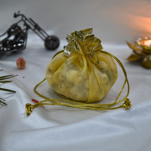Lushure Medium Potli Pack of 10, 20, 50 Pack Organza Double Layer Drawstring Potli Bags for Return Gift | Gift Hamper | Gifting Potli | - 12X12 CM (When Closed) (10, CREAM) - Image 2
