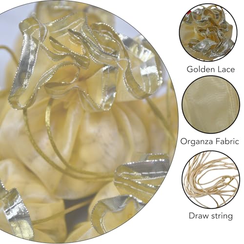 Lushure Medium Potli Pack of 10, 20, 50 Pack Organza Double Layer Drawstring Potli Bags for Return Gift | Gift Hamper | Gifting Potli | - 12X12 CM (When Closed) (10, CREAM) - Image 5
