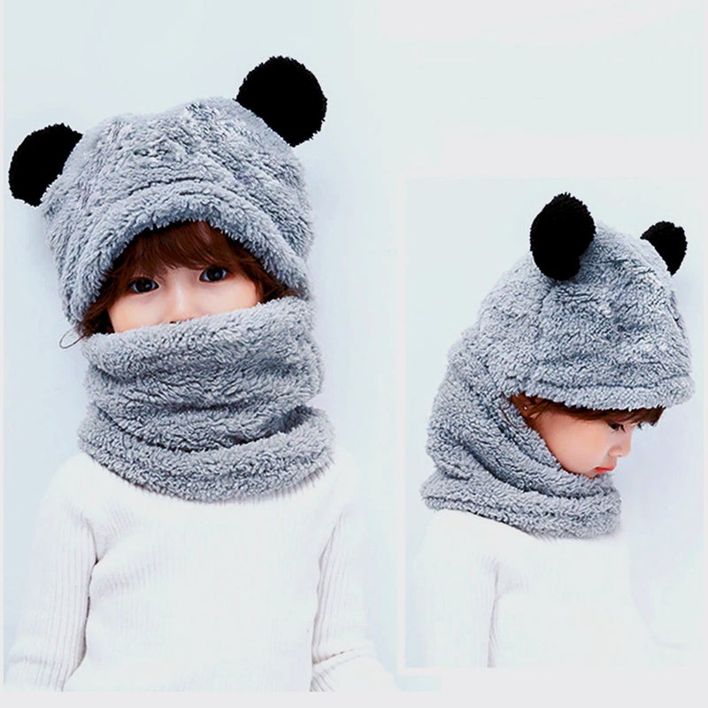 KAŞIKBEY Kaşıkbey Cute Panda Kids Hooded Eared Plush Beanie Welsoft Polar Windproof Neck Hat  - Image 4