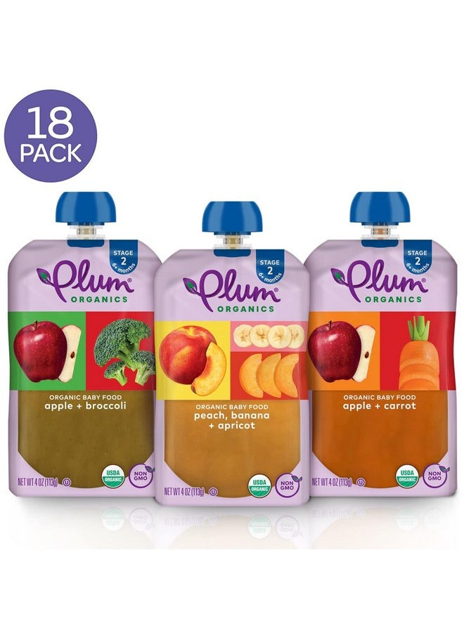 بلام أورجانيكس طعام الأطفال العضوي من Plum Organics المرحلة 2 - عبوة متنوعة من الفواكه والخضروات - كيس 4 أونصة (عبوة من 18 كيسًا) - كيس طعام الأطفال العضوي من الفواكه والخضروات  - Image 2