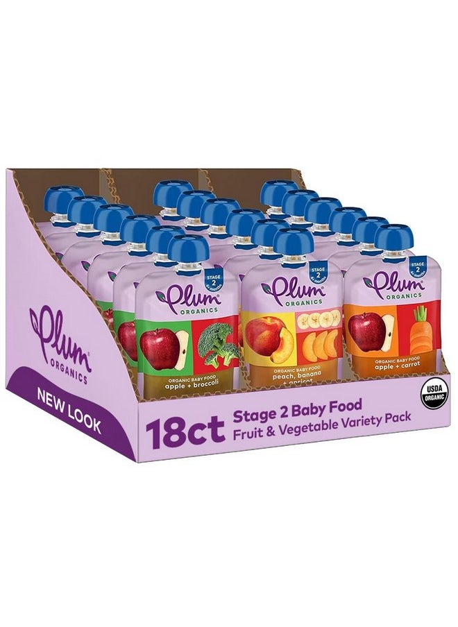 بلام أورجانيكس طعام الأطفال العضوي من Plum Organics المرحلة 2 - عبوة متنوعة من الفواكه والخضروات - كيس 4 أونصة (عبوة من 18 كيسًا) - كيس طعام الأطفال العضوي من الفواكه والخضروات  - Image 1