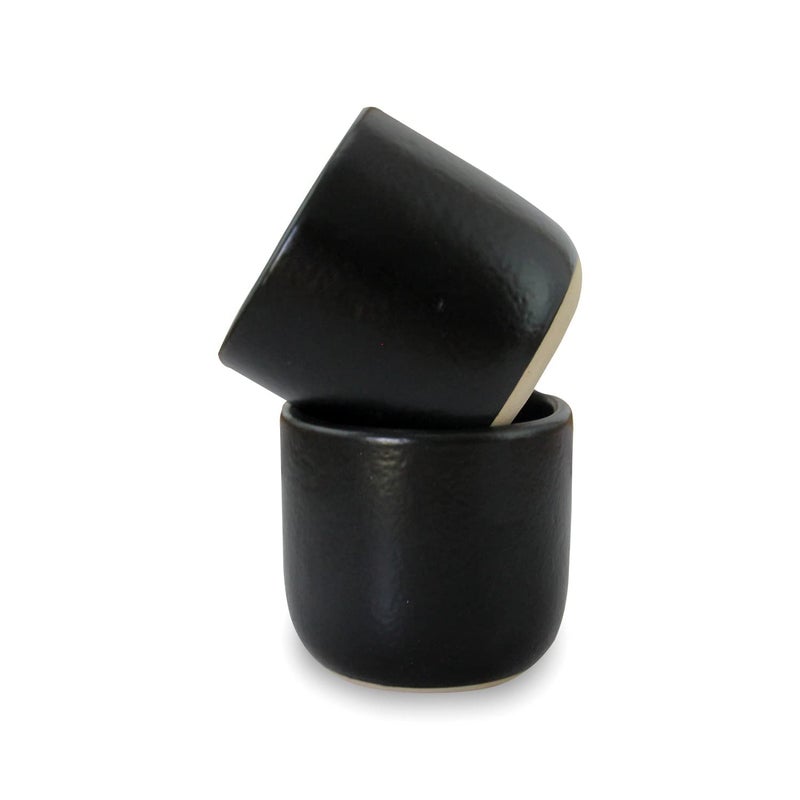 roro Handcrafted Matte Black Ceramic Tea  Coffee Sipper Cups 8 oz  Set of 2 Artisan Stoneware LeadFree Microwave  Oven Safe