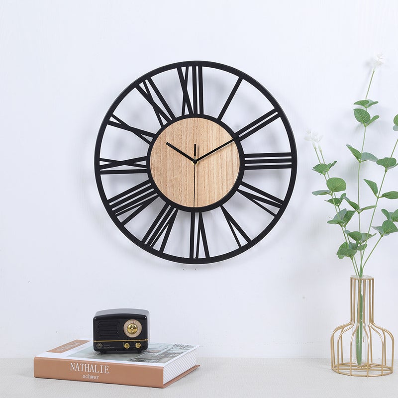 Modern Simple Creative Iron Wood Roman Wall Clock 16 Inch Living Room Iron Decorative Wall Clock E-Commerce Wall Clock - Image 3