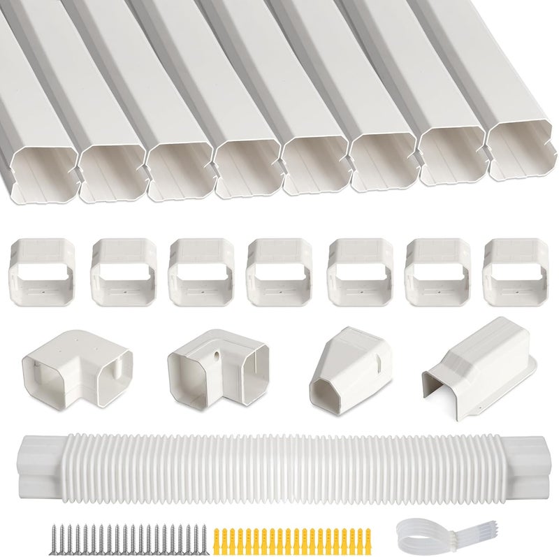 SUREPHON 3" 13.5 Ft Mini Split Line Set Cover, Lineset Cover Kit for Mini Split with Flexible Duct, DIY Paintable for Mini Split Air Conditioner, Central AC,HVAC and Heat Pump - Image 1
