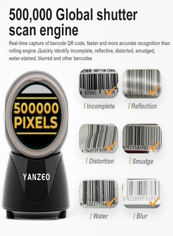 YANZEO YS860 Barcode Scanner 2D/1D Desktop Barcode Reader Hands-Free QR Bar Code Scanner Plug and Play Fast & Accurate Scanning for Store, Office, Warehouse - Image 3