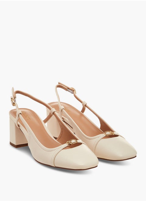 Women's Solid Square Toe Blocked Heel Sandals with Hook and Eye Closure