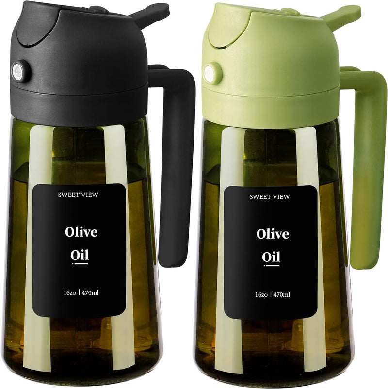 SWEET VIEW 2PCS Olive Oil Dispenser and Oil Sprayer – 16oz/470ml Glass Light-Proof Oil Pourer for Kitchen, Air Fryer, Cooking, Salad, and BBQ - Image 1