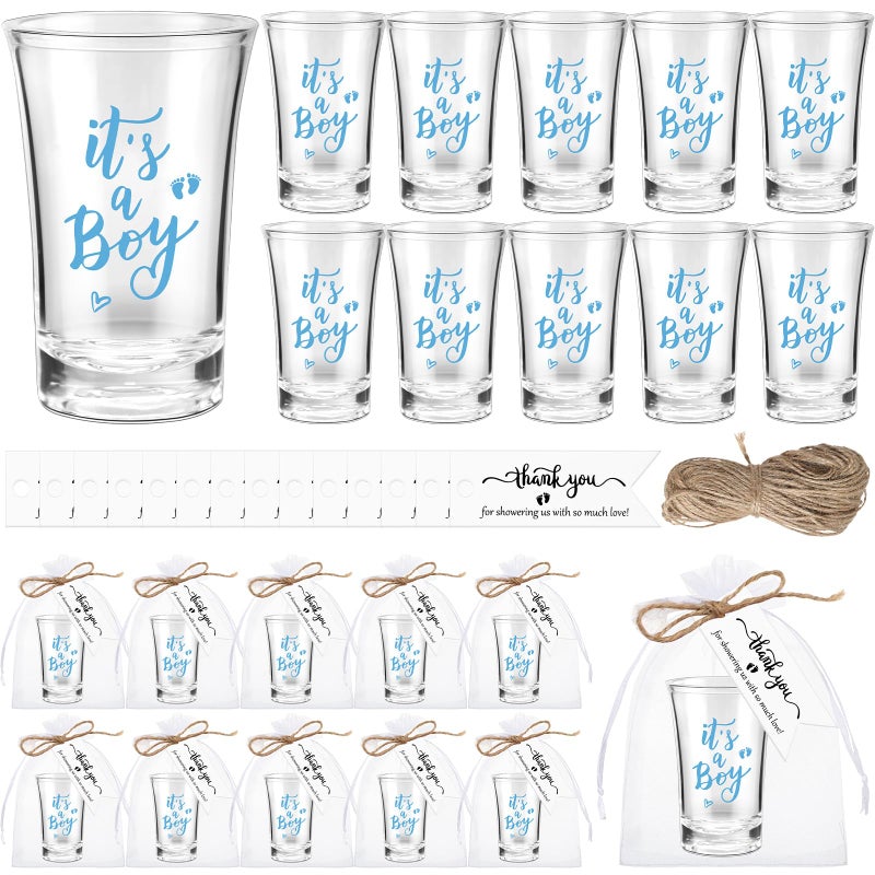 Pickmesh 50 Sets Baby Shower Favors Boy Girl Theme Party Gift Include Short Glasses Acrylic Clear Shot Glasses Thank You Tag Organza Bag Twine for Baby Shower Tea Party Gender RevealIts A Boy