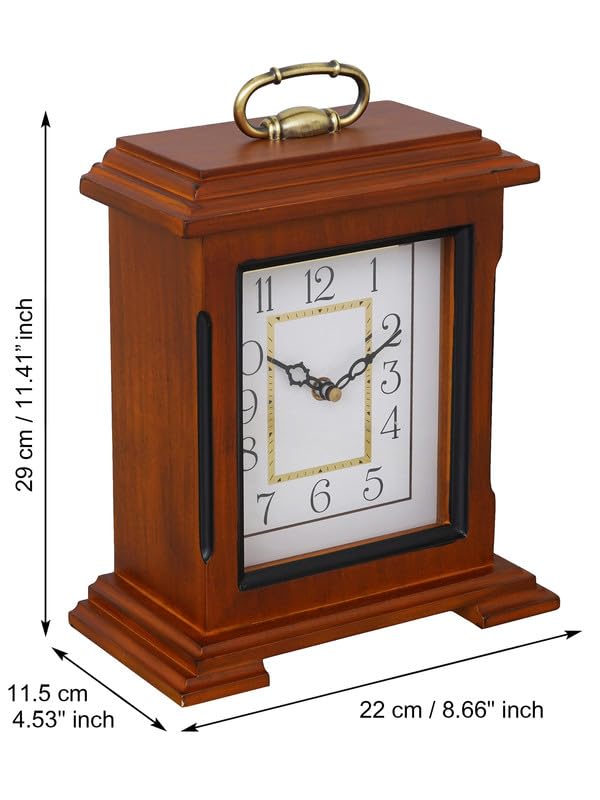 CRAFT SMITH Beautiful Brown Wooden Analog English Numbers Rectangular Table Clock for Office Desk Home Living Study Room Decorations Gifts Size 22 x 10 x 28 CM Weight 1510 Gram - Image 3