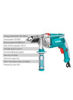 TOTAL Total Impact Drill 1010W – 220-240V, 0-2800 RPM, 13mm Max Drilling, Variable Speed, Forward/Reverse Switch, Hammer Function, Durable Aluminum Gearbox  - Image 2