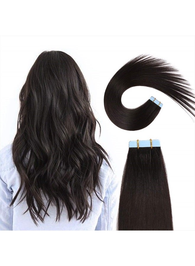 SUYYA Tape in Hair Extensions Remy Human Hair 18 inches 50g/pack 20pcs Straight Seamless Skin Weft Tape Hair Extensions Natural Black Hair(18 inches #1B Off Black) - Image 1