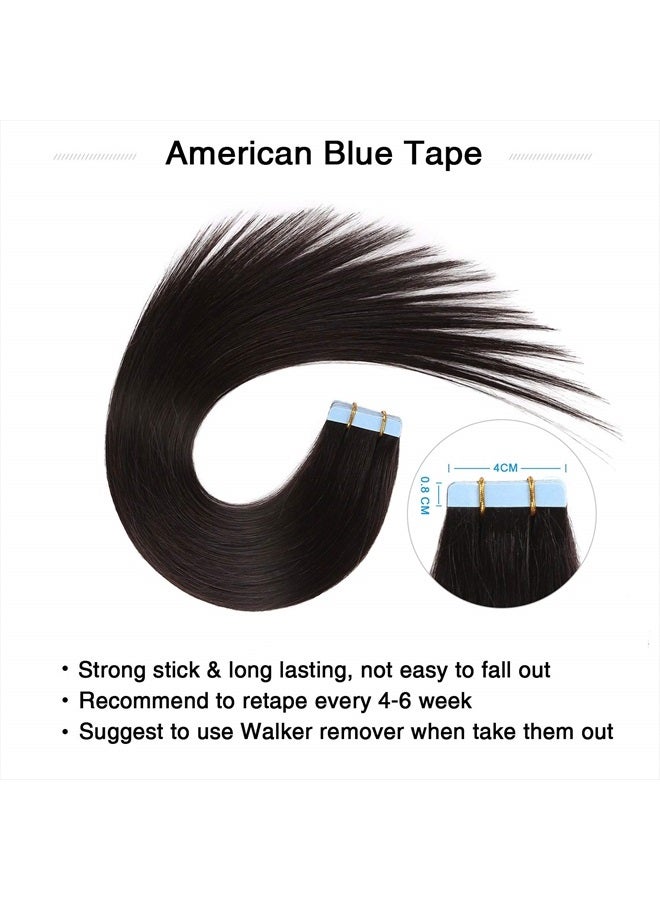 SUYYA Tape in Hair Extensions Remy Human Hair 18 inches 50g/pack 20pcs Straight Seamless Skin Weft Tape Hair Extensions Natural Black Hair(18 inches #1B Off Black) - Image 4