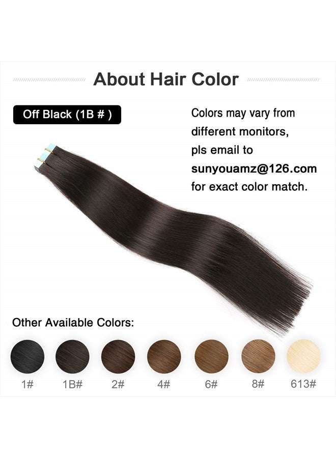 SUYYA Tape in Hair Extensions Remy Human Hair 18 inches 50g/pack 20pcs Straight Seamless Skin Weft Tape Hair Extensions Natural Black Hair(18 inches #1B Off Black) - Image 3