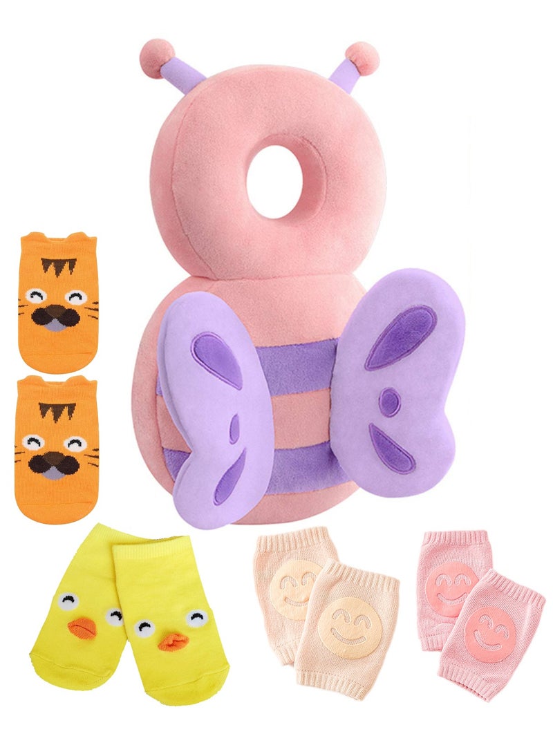 Toddler Baby Head Protector Pad Safety Cushion with Knee Pads&Anti-Slip Socks,Butterfly  - Image 1