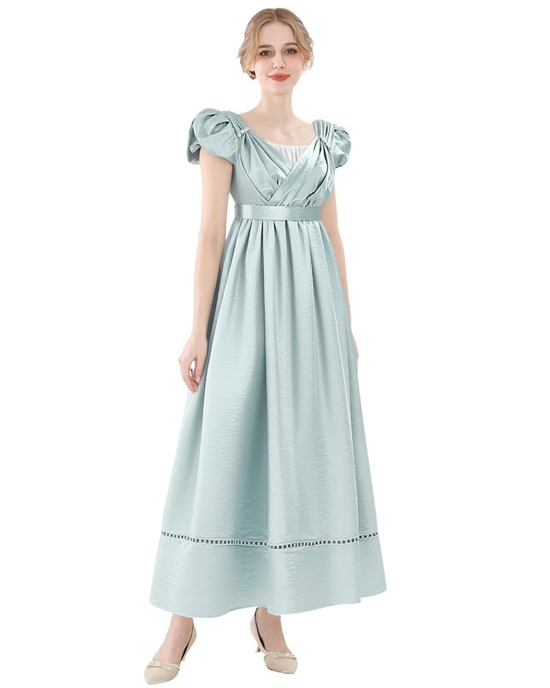 FCCAM FCCAM FCCAM Regency Dresses for Women Empire Waist Victorian Dress Short Sleeve Regency Ball Gown with Lace Gloves S - Image 2