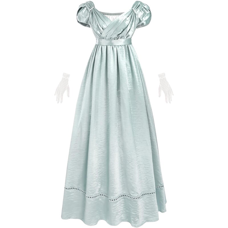 FCCAM FCCAM FCCAM Regency Dresses for Women Empire Waist Victorian Dress Short Sleeve Regency Ball Gown with Lace Gloves S - Image 1