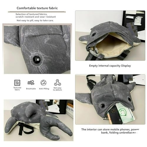 BlingKicks Large Capacity Whale Shark Backpack Cute Street Fashion Bag for Adults Ita bag (Light grey) 1 - Image 5