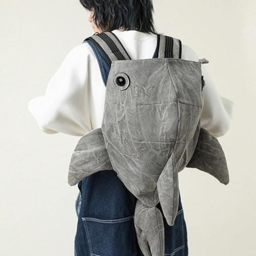 BlingKicks Large Capacity Whale Shark Backpack Cute Street Fashion Bag for Adults Ita bag (Light grey) 1 - Image 3