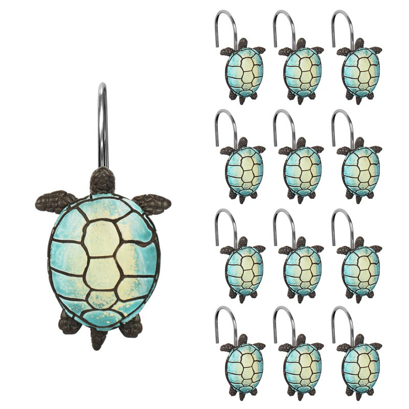 Sunlit Sunlit Sea Turtle Shower Curtain Hooks Home Decorative Shower Curtain Rings for Bathroom Resin Ocean Shower Curtain Hanger Hooks for Kid Room Living Room Set of 12