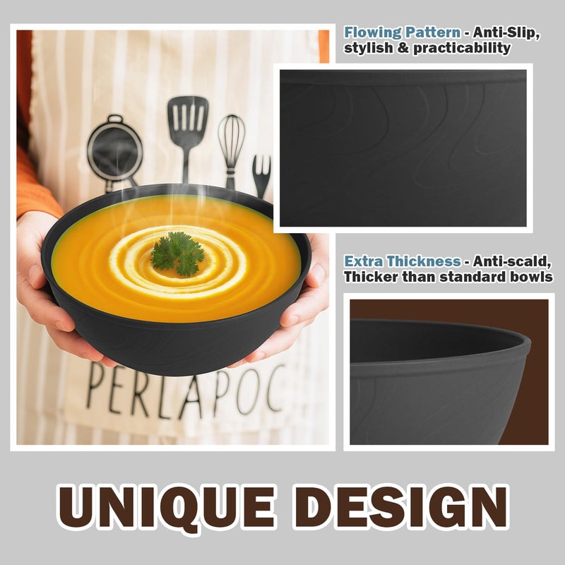 Perlapoc Unbreakable Cereal Bowls 40 OZ, Wheat Straw Bowls Set of 6, Anti Scald Extra Thick Soup Bowls, Reusable Plastic Bowl for Kitchen, Outdoor, Camping, RV, Black - Image 5