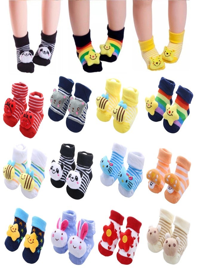 Kidbee Baby Socks Assorted Prints Crawling Socks (0-12 Months) (Boys Multicolor, 4) - Image 1