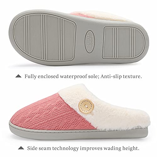 Chantomoo Womens Slipper Warm Comfy Memory Foam House Slippers Knitted Shoes Faux Fur Lined Anti-Skid Rubber Sole Bedroom Cozy Indoor Outdoor Slippers Red Dark Pink Size7 8 6.5 - Image 2