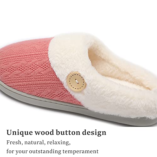 Chantomoo Womens Slipper Warm Comfy Memory Foam House Slippers Knitted Shoes Faux Fur Lined Anti-Skid Rubber Sole Bedroom Cozy Indoor Outdoor Slippers Red Dark Pink Size7 8 6.5 - Image 4