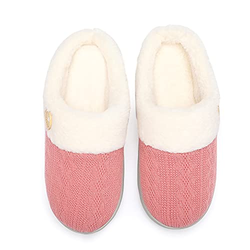 Chantomoo Womens Slipper Warm Comfy Memory Foam House Slippers Knitted Shoes Faux Fur Lined Anti-Skid Rubber Sole Bedroom Cozy Indoor Outdoor Slippers Red Dark Pink Size7 8 6.5 - Image 5