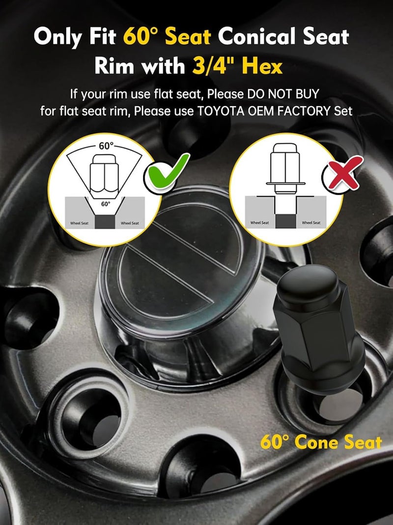 MIKKUPPA 24pcs M12x1.5 Lug Nuts - 3/4" Hex 1.4" Tall Black Closed End Lug Nuts Replacement for 2013-2024 Ford Ranger, 2012-2024 Chevy S10 Aftermarket Wheel Lug Nut - Image 4