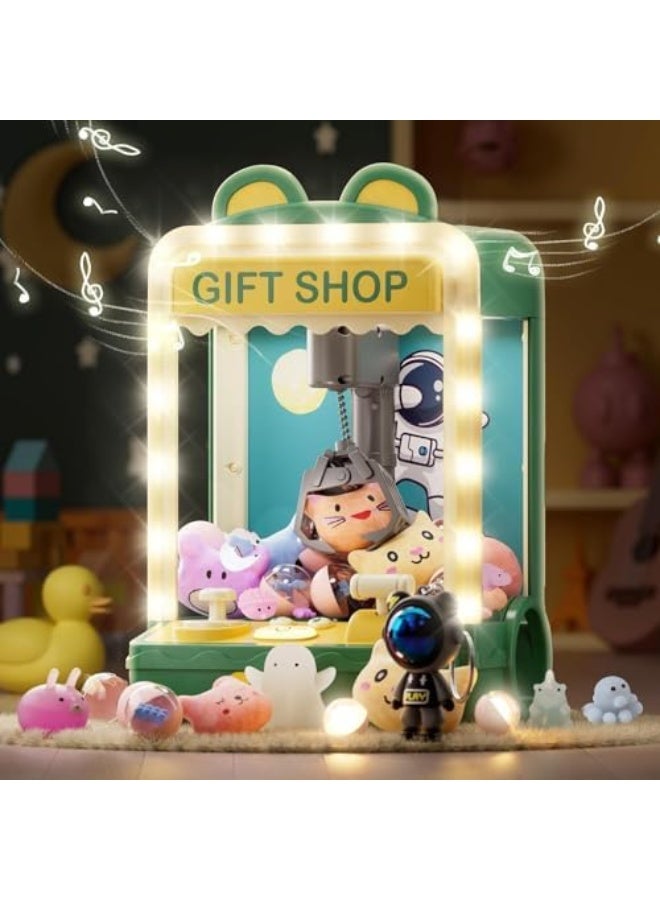 ماكينة قطف الألعاب على الطاولة، ماكينة بيع الحلوى الصغيرة، ألعاب توزيع الجوائز، ماكينة قطف إلكترونية مع صوت ولعبة مخلب، مناسبة للأطفال الأولاد والبنات، تتضمن 10 دمى محشوة و10 ألعاب صغيرة (خضراء) - Image 1