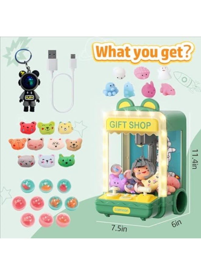 ماكينة قطف الألعاب على الطاولة، ماكينة بيع الحلوى الصغيرة، ألعاب توزيع الجوائز، ماكينة قطف إلكترونية مع صوت ولعبة مخلب، مناسبة للأطفال الأولاد والبنات، تتضمن 10 دمى محشوة و10 ألعاب صغيرة (خضراء) - Image 3