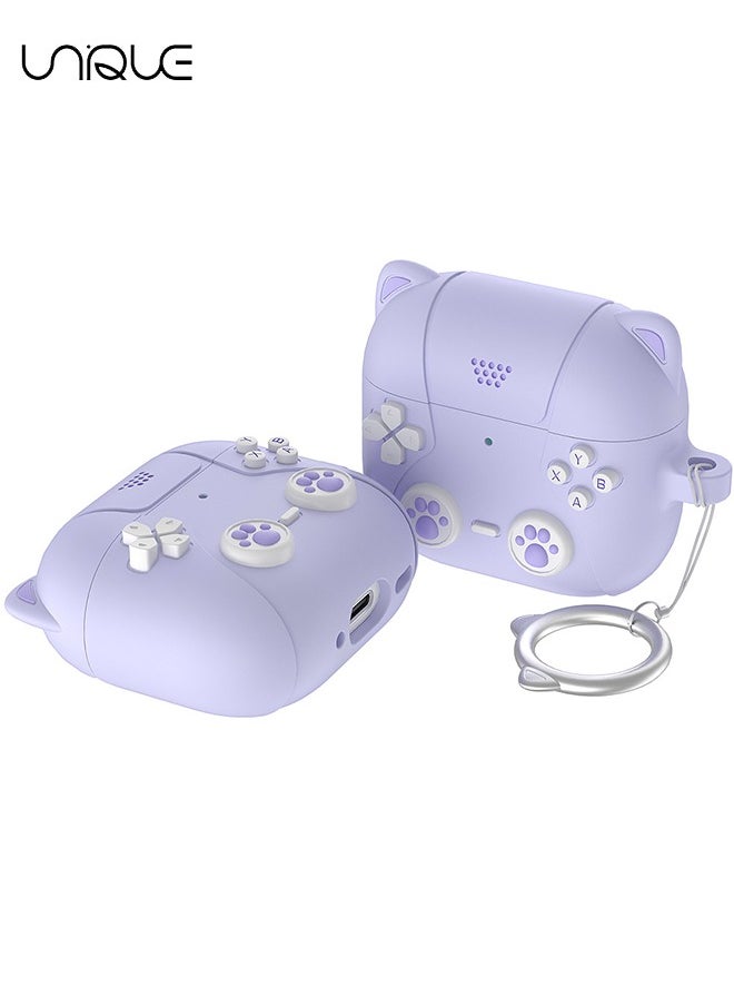 Unique For AirPods 4 Headphone Case - Cat Ear Shape Headphone Case, Purple Case - With Cat Ear Shape Lanyard, Designed for AirPods 4 - Purple  - Image 1