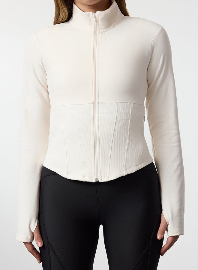 trendyol Soft Knitted Sports Jacket - Ecru, Thumb Holes, Brushed - Image 3