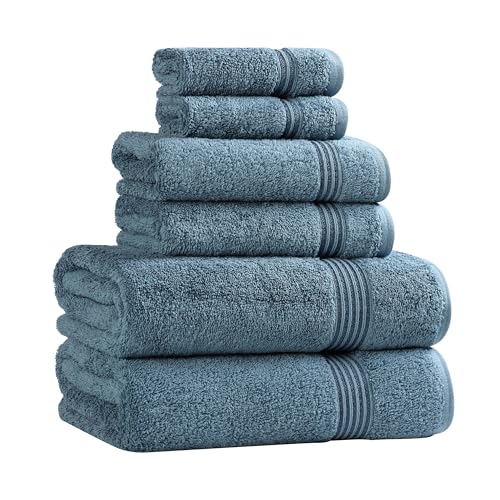 Superior Egyptian Cotton 6Piece Towel Set Bathroom Essentials Towels For Bathroom Apartment Airbnb Guest Bath Face Hand Bath Towels Washcloths Absorbent Fast Drying Sapphire - Image 1