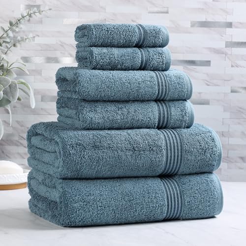Superior Egyptian Cotton 6Piece Towel Set Bathroom Essentials Towels For Bathroom Apartment Airbnb Guest Bath Face Hand Bath Towels Washcloths Absorbent Fast Drying Sapphire - Image 3