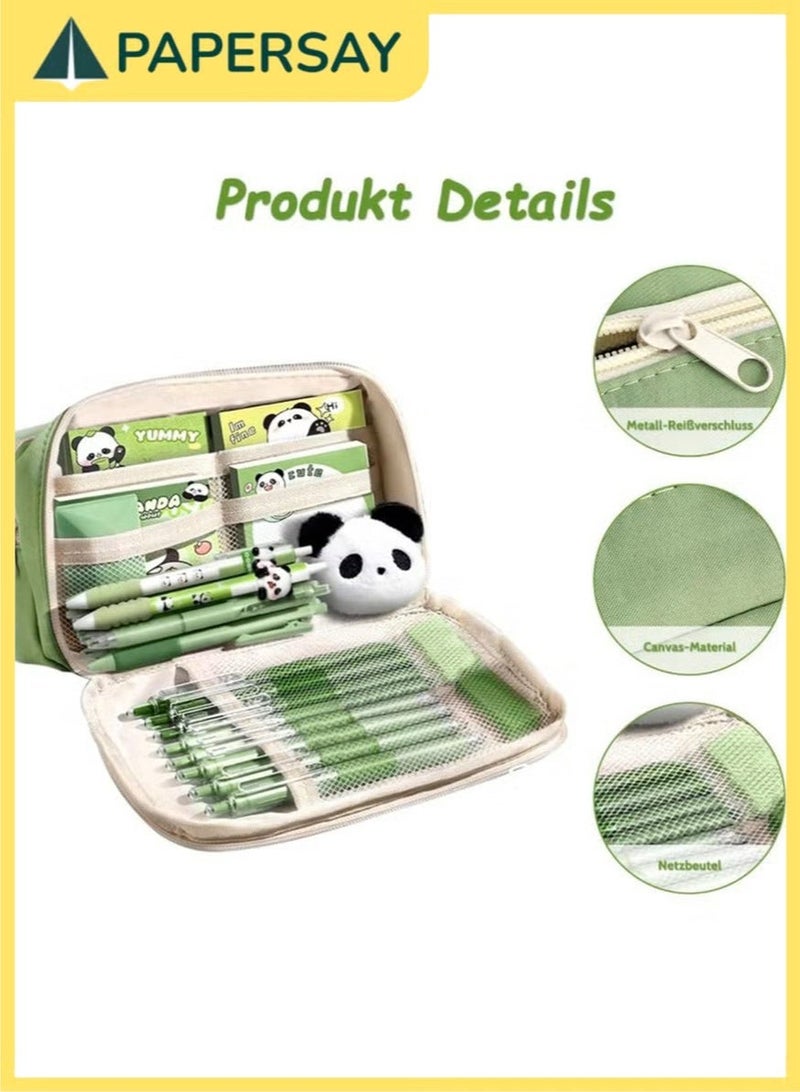 PAPERSAY 9-Layer Large Capacity Pencil Case Organizer - Cute Animal Panda Design, Green, for School & Office (Boys, Girls, Teenagers) - Image 5