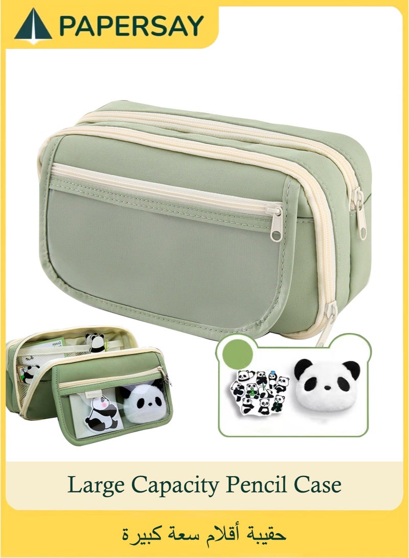 PAPERSAY 9-Layer Large Capacity Pencil Case Organizer - Cute Animal Panda Design, Green, for School & Office (Boys, Girls, Teenagers) - Image 1